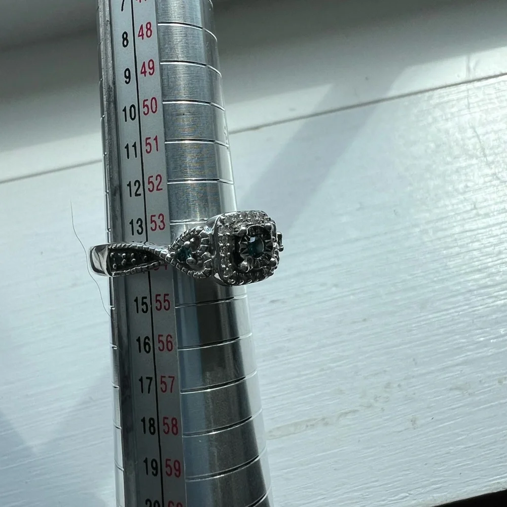 Blue & White Diamond Promise Ring - Picture 7 of 14